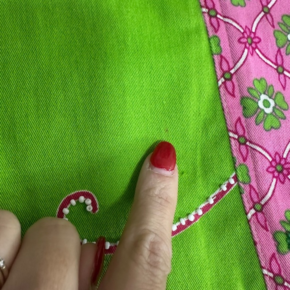 Vtg Pink & Green Fairy Core Preppy Patchwork Beaded Sequin Knee Length Skirt - Picture 7 of 9